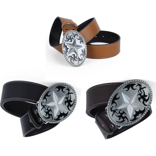 Men Leather Belt Western Five Stars Charm Buckle Women Fashion Accessory