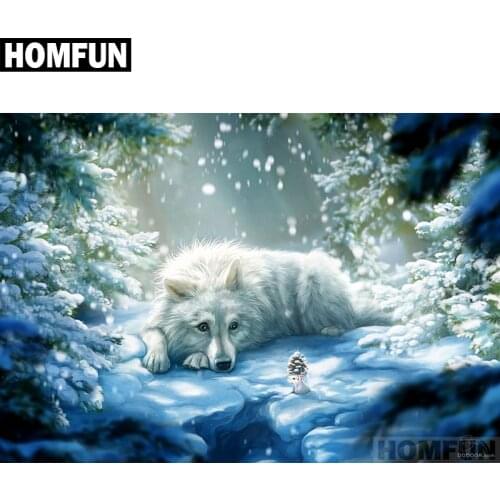 HOMFUN Full Square/Round Drill 5D DIY Diamond Painting "Snow Wolf" Embroidery Cross Stitch 5D Home Decor Gift A01354