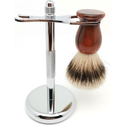 TEYO Super Silvertip Badger Hair Shaving Brush and Shaving Stand Set Perfect for Man Wet Shave Safety Double Edge Razor