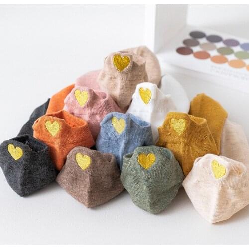 Cute Love Embroidery Women Boat Socks Cartoon Sweet Mori Girl Style Happy Funny Soft Couple Cotton Socks Men New Year Socks 2021