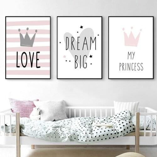 Cartoon Nursery Wall Decorative Pictures Print Rabbit Crown Baby Room Posters Modern Kids Room Canvas Art Painting Home Decor