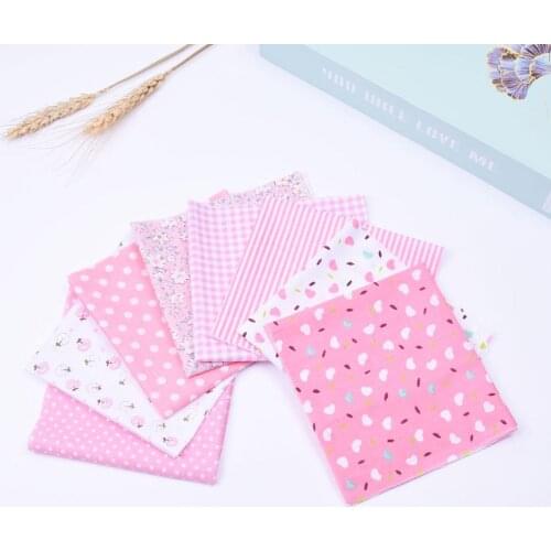 DIY 7pcs/lots 25x25cm Pink Flor Pattern Square 100%Cotton Pur-cut Patchwork Fabric Bundle Sewing Quilting Crafts for Handmade