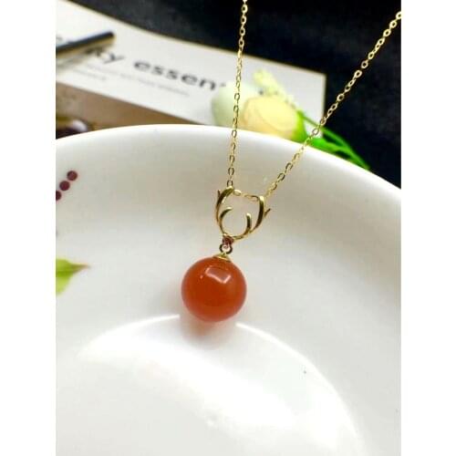 Shilovem 18K yellow Gold Natural south Red agate pendants no necklace fine Jewelry classic gift plant gift round yzz10.510.5nh