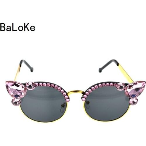 Hot Sale Fashion Baroque Women Colorful Big Crystal Rhinestones Sunglasses Classical Brand Cat Eye Sunglasses Girdle Decoration