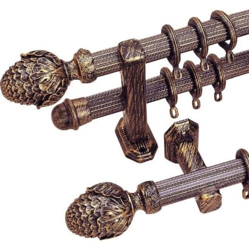 Thicken Aluminum Alloy Curtain Rod Black Gold Single Double Pole Carve Roman Curtain Rods Track Holder Accessories Customized