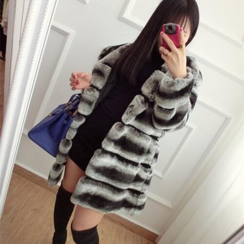 High quality chinchilla fur coats for women rex rabbit fur coat with hood real fur coat