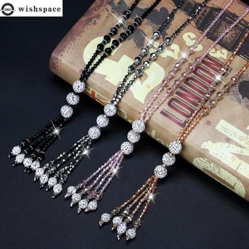 Wishspace Korean popular crystal tassel sweater necklace fashion women long necklace jewelry wholesale new year gift