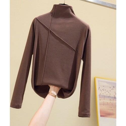 Womens Turtleneck T-shirt Viper Solid Color Long Sleeve Basic Large Size Fashion Apparel