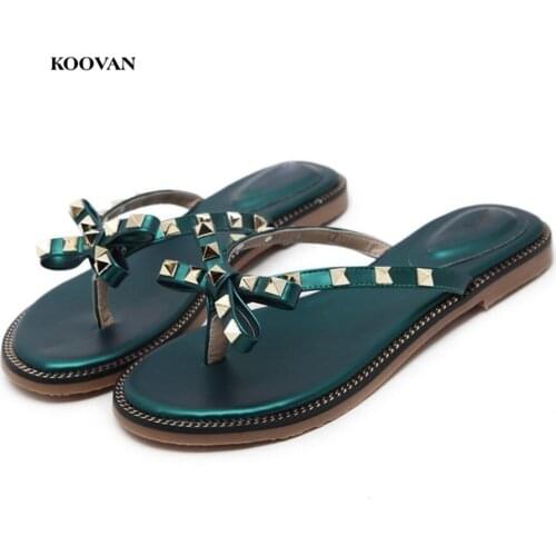 Koovan Women Flip-flops Slipper 2018 Summer New Fashion Bows Butterfly Knot Womens Sandals Flat Shoes Rivets for Women