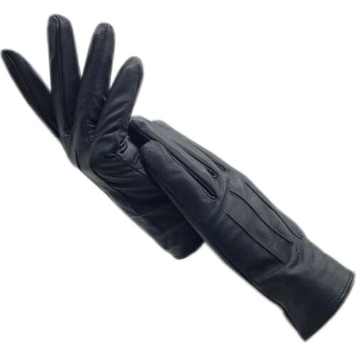 Winter ladies wrist fashion sheepskin gloves navy blue new warm leather driving party dress motorcycle work super soft lining 20