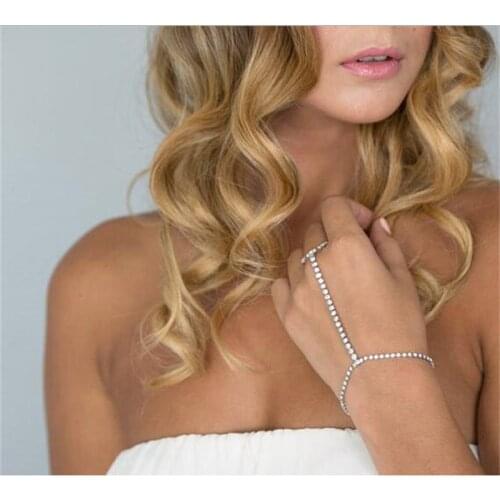 Fashion Silver Color Chain & Link Bracelets Full Rhinestone Women Hand Harness Chain Beads Slave Bracelet Bridal Wedding Jewelry