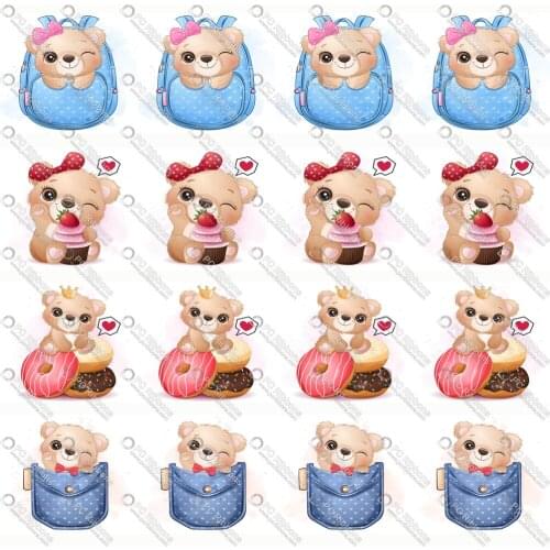 1-1/2" Cute Cake Bear Printed Custom Design Cartoon for DIY Crafts Hair Bow Lanyard/Satin /3" Grosgrain Ribbon CA242