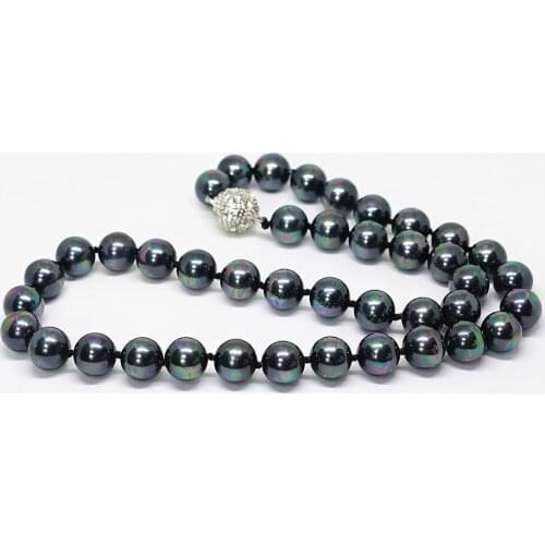 10mm Black South Sea Shell Pearls Necklace Pearl Jewelry Rope Chain Necklace Pearl Beads Natural Stone Womens Necklace 18inch