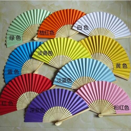 10pcs Blank Rainbow Folding Paper Hand Held Fan Wedding Program Favor Bamboo Children Student DIY Paintings