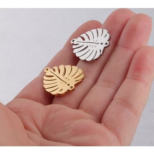 100% Stainless Steel Hollow Leaves Charm Gold/Silver Color Metal Leaves Connector 2 Hole Mirror Polished Wholesale 20pcs