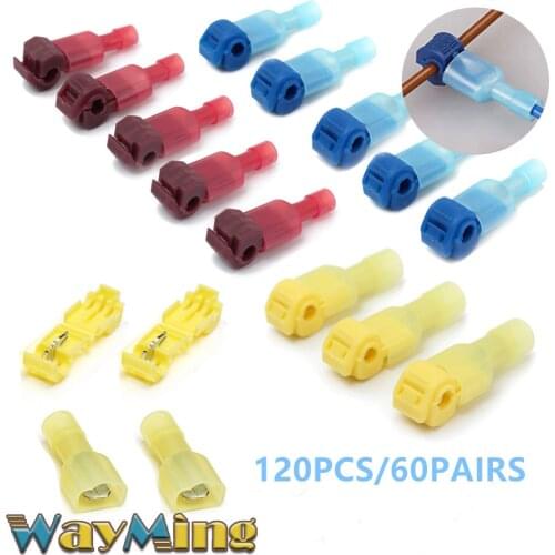 120PCS/60Pairs Male Spade & Lock Quick Splice Wire Connector Set Snap Fast Easy Lock Electrical Cable Crimp Terminal 22-10 AWG