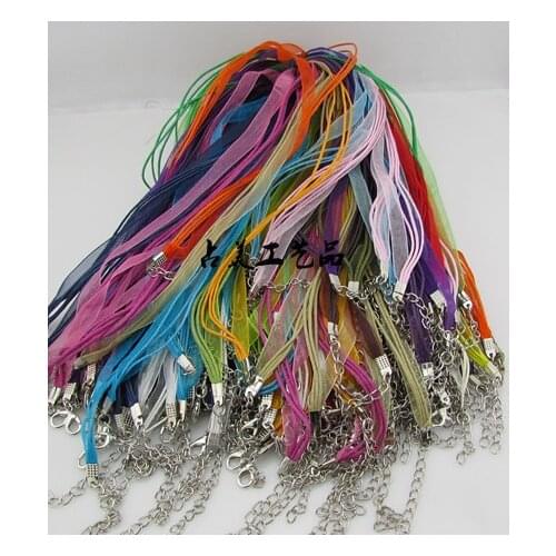 2016 Free Shipping16COLORS /10pcs 18'' Silk Organza Ribbon Necklace Strap Cord Chain