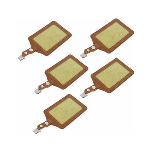 5 Pcs Brown Faux Leather Vertical ID Name Badge Card Holders w Clips