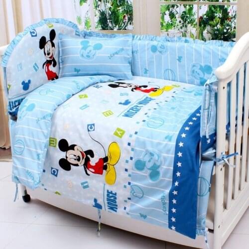 6PCS Cartoon 100% cotton baby cot bumper,pillow baby bedding,cot bedding kit de berço (3bumpers+matress+pillow+duvet)