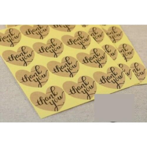 600 Vintage kraft heart shape "thank you" gift seal label stickers for Handmade Product Party Favor Gift Bag Candy Box