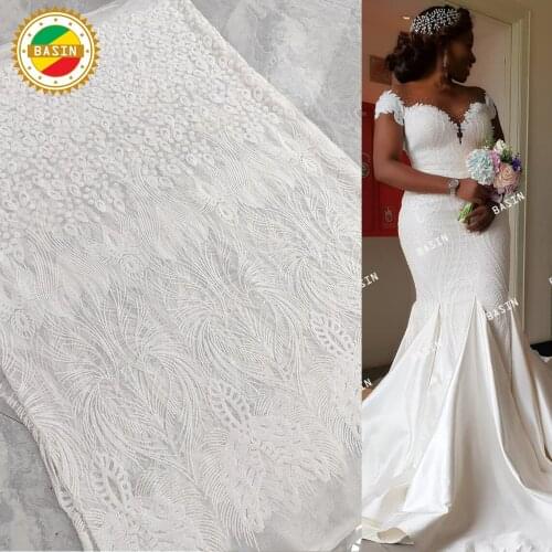 White Sequined Net Lace French High Quality 2021 Lace Fabrics African Guipure Mesh Fashion Prom Wedding Net Laces Materials