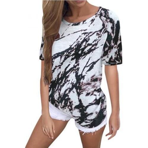 40# Harajuku Blouses Women Tie-dye Print Oversized Tee Top Casual Summer Cute O Neck Short Sleeve Pullover Shirt Рубашка Женская