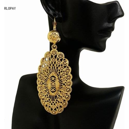 Big Fashion Middle East Luxury Drop Earrings In Gold Ethnic Indian Earrings Half Moon Earrings for Bridal Jewellery Women