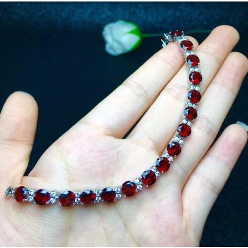 Natural red garnet gem Bracelet Natural gemstone Bracelet S925 silver bracelet Luxurious round women girl wedding party jewelry