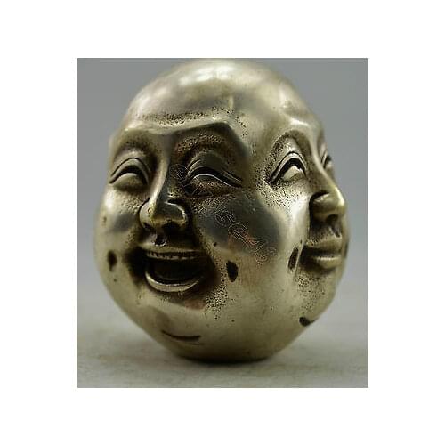 Healing Medicine Decorated Handwork Tibet Silver Carved 4 mood Buddha Statue Garden Decoration 100% real Tibetan Silver Brass