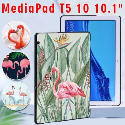 Tablet Case for Huawei MediaPad T5 10 10.1 Inch - Anti-Fall Slim Hard Shell Flamingo Back Cover Case + Free Stylus