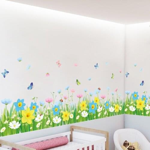 Color butterfly flower skirting board wall sticker PVC Material DIY wall decals For Childrens room bedroom home decor sticker