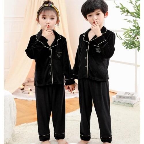 Kids Christmas Coral velvet pyjamas set Pajamas for girls winter warm Flannel long sleeved sleepwear suit boys new year homewear