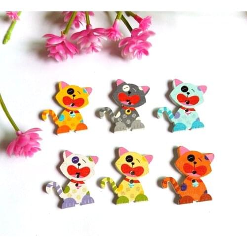 40pcs Cat DIY 2 Holes patterns cartoons Wood Sewing Button Decorative Scrapbooking Sewing Accessories