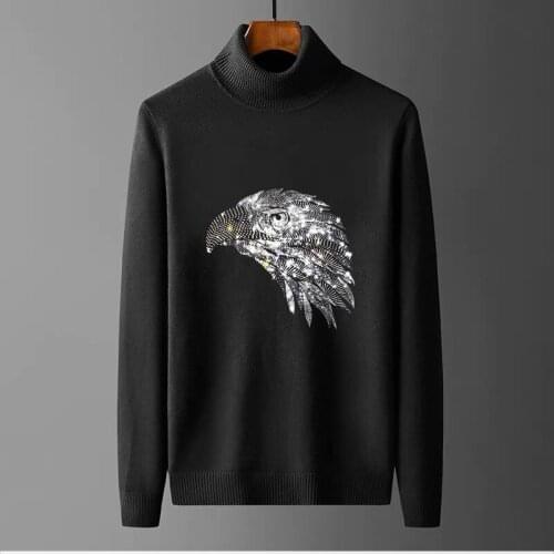 Personality Popular Style Turtleneck Mens Winter Hot Drilling Sweater Cashmere Sweatshirt Slim Keep Warm Pullover Brand