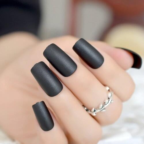 Classic Black Matte Nails Square Top Frosted False Fake Nails Full Cover Press on Artificial Ladies Finger Faux Nail Art Decor