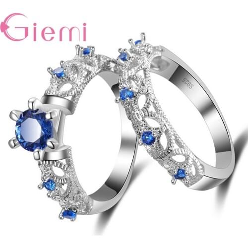 Classic Women Wedding Ring Set With Blue Cubic Zirconia 925 Sterling Silver Finger Rings Free Shipping For Women