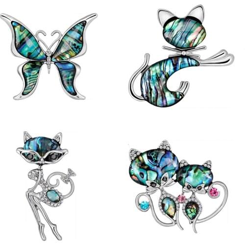 Miraculous Sexy Cat/Fox Natural Abalone Shell Cat Brooches For Women Alloy Metal Banquet Weddings Gifts
