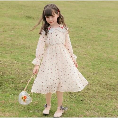 Girls Summer Chiffon Dresses for Kids Girls Long Puff Sleeve Floral Printed Dress Cute Teens Girls Children Spring Clothes 2021