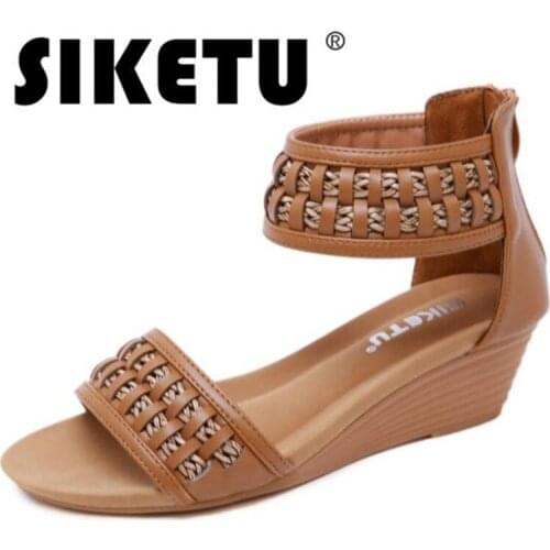 Summer woman sandals PU Slip On Wedges Comfy Soft Ladies Sandals women shoes sandalias mujer 2020 size 36-44 black Beige Khaki