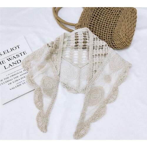 Linbaiway Women Hollow False Collar Shawl Female Crochet Fake Collars Blouse Sweater Neckline Detachable Lace-up Decor Collar