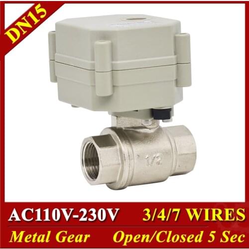 Metal Gear 2 Way Electric Water Valves SS304 DN15 1/2" TF15-S2-C AC110-230V Motorized Valves Long Using Life