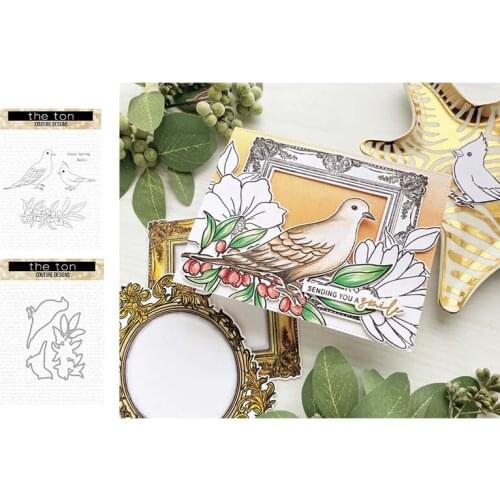 Bird Branch Flowers Metal Cutting Dies and Clear Rubber Stamps Scrapbooking Craft Stencil Seal Sheet Decor Embossing Template