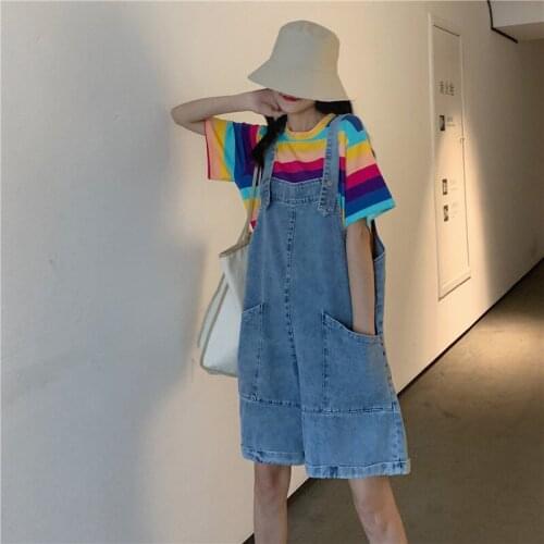 Fashion Denim Overalls Women Loose Jumpsuit Shorts Washed Front Pocket Streetwear Jeans Romper Plus Size Spaghetti Strap Shorts