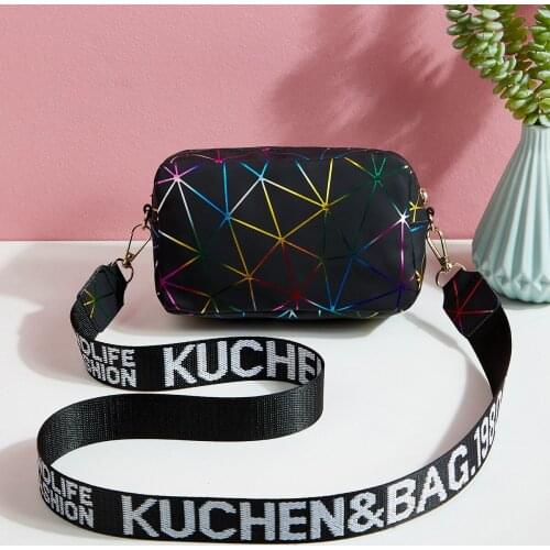 Fashion Laser Shoulder Bags Personality PU Leather Crossbody Bag Letter Designer Messenger Bag Square Bag Wide Shoulder Handbag