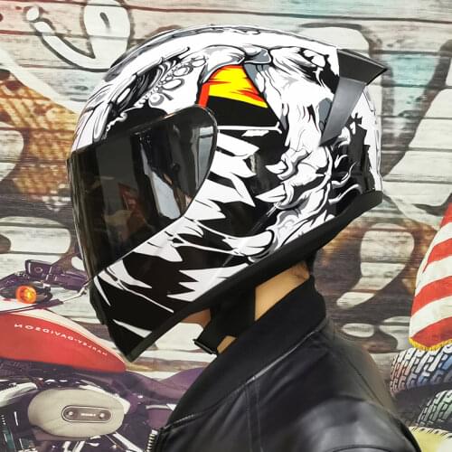 Motorcycle Helmet Full Face Casco Double Visors Sunscreen Quality Linning Fabric White Wild Pattern Scooter Capacete De Moto