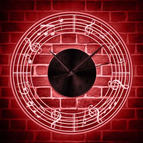 Music Themed Illuminatied Decorative Wall Clock Musical Notes Acyrlic Neon Wall Watch With LED Backlight To Musician Music Lover