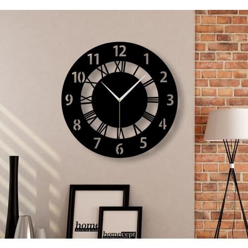 WALL CLOCK - WOOD - BLACK - WITH LATIN NUMBERS-37x37 cm