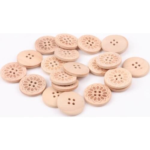 Natural 25mm Round Flower Sewing tool Wooden Handmade Buttons Scrapbooking Carft for Home decoration 20pcs