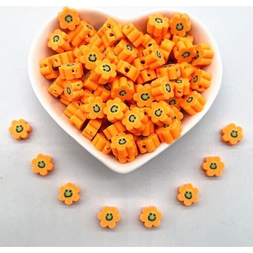 NEW 30pcs 10mm Orange Smiley Face Sunflowe Beads Polymer Clay Spacer Loose Beads for Jewelry Making DIY Bracelet Accessories