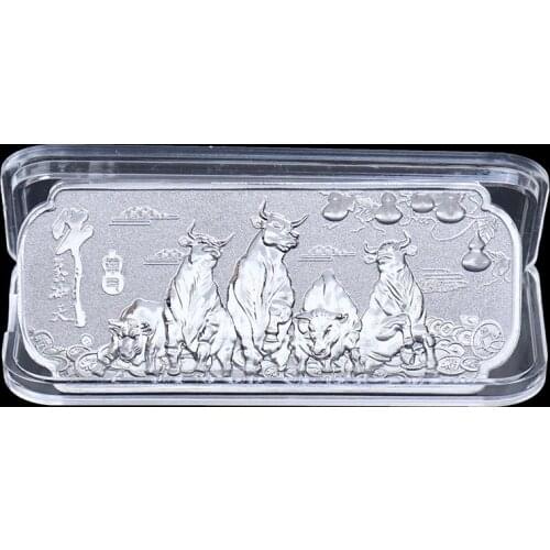 2021 New Year of the Silver Bars Ox Commemorative Coin Craft Chinese Zodiac Souvenir Medal Decorative Coins Collection